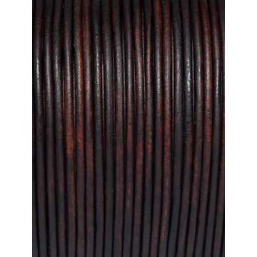 Cords Essentials Round Genuine Leather String Cord, Rope for Jewelry Making, Necklaces, Bracelets, Kumihimo Braiding, Wraps, Crafts and Hobby Projects (Distressed Light Brown, 2.0 MM)