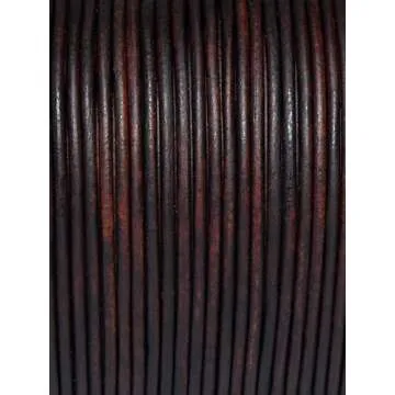 Cords Essentials Round Genuine Leather String Cord, Rope for Jewelry Making, Necklaces, Bracelets, Kumihimo Braiding, Wraps, Crafts and Hobby Projects (Distressed Light Brown, 2.0 MM)