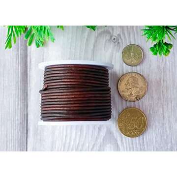 Cords Essentials Round Genuine Leather String Cord, Rope for Jewelry Making, Necklaces, Bracelets, Kumihimo Braiding, Wraps, Crafts and Hobby Projects (Distressed Light Brown, 2.0 MM)