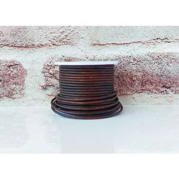 Cords Essentials Round Genuine Leather String Cord, Rope for Jewelry Making, Necklaces, Bracelets, Kumihimo Braiding, Wraps, Crafts and Hobby Projects (Distressed Light Brown, 2.0 MM)
