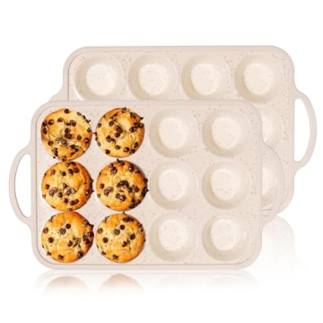 iArtker Silicone Muffin Pan - 12-Cup Nonstick Bakeware with Sturdy Handles