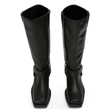 FIFSY Stylish Knee High Women’s Boots Slip On Buckle Design