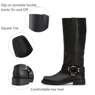 FIFSY Stylish Knee High Women’s Boots Slip On Buckle Design