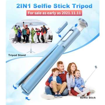 TONEOF Automatic Tripod, Cell Phone Selfie Stick, 60 Inch All-in-1 Stand with Integrated Wireless Remote, Lightweight and Portable, Extendable Tripod for iPhone and Android(Blue)