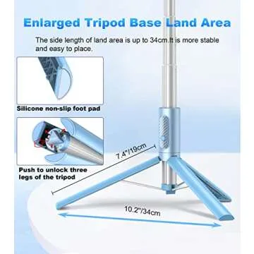 TONEOF Automatic Tripod, Cell Phone Selfie Stick, 60 Inch All-in-1 Stand with Integrated Wireless Remote, Lightweight and Portable, Extendable Tripod for iPhone and Android(Blue)