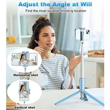 TONEOF Automatic Tripod, Cell Phone Selfie Stick, 60 Inch All-in-1 Stand with Integrated Wireless Remote, Lightweight and Portable, Extendable Tripod for iPhone and Android(Blue)