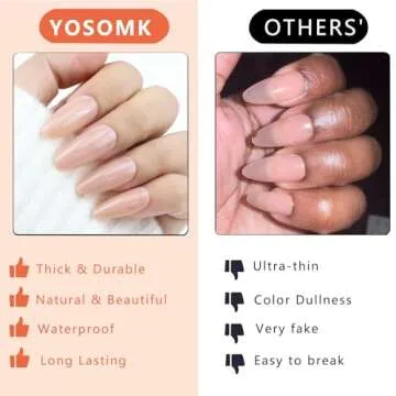 YOSOMMK Nude Press on Nails Almond Shaped Fake Nails Medium Glossy Stick on Nails Natural Full Cover False Nails Acrylic Glue on Nails for Women