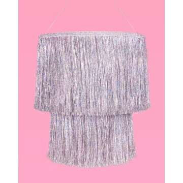 xo, Fetti Fringe Tinsel Chandelier - Iridescent Silver Foil, 16" | Bachelorette Party Decorations, B...