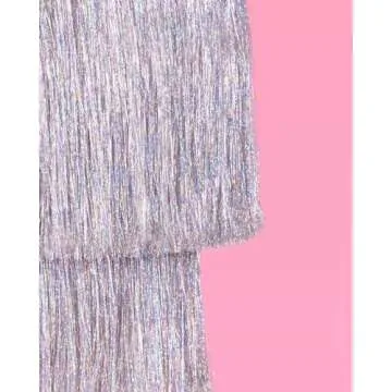 xo, Fetti Fringe Tinsel Chandelier - Iridescent Silver Foil, 16" | Bachelorette Party Decorations, Birthday Photo Booth Supplies, New Years Eve Decor, HBD