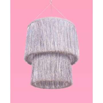 xo, Fetti Fringe Tinsel Chandelier - Iridescent Silver Foil, 16" | Bachelorette Party Decorations, Birthday Photo Booth Supplies, New Years Eve Decor, HBD