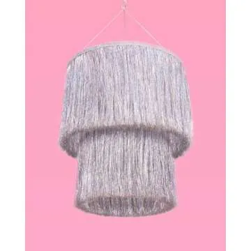 xo, Fetti Fringe Tinsel Chandelier - Iridescent Silver Foil, 16" | Bachelorette Party Decorations, Birthday Photo Booth Supplies, New Years Eve Decor, HBD