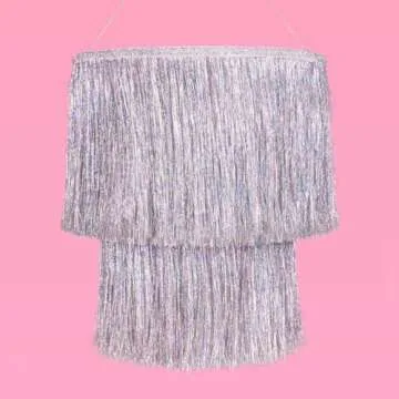 xo, Fetti Fringe Tinsel Chandelier - Iridescent Silver Foil, 16" | Bachelorette Party Decorations, Birthday Photo Booth Supplies, New Years Eve Decor, HBD
