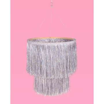 xo, Fetti Fringe Tinsel Chandelier - Iridescent Silver Foil, 16" | Bachelorette Party Decorations, Birthday Photo Booth Supplies, New Years Eve Decor, HBD