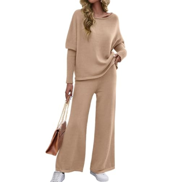 Bloggerlove Womens Sweater Sets 2 Piece Outfits 2024 Fall Lounge Matching Set Knit Pullover Pants Co...