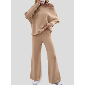 Bloggerlove Womens Sweater Sets 2 Piece Outfits 2024 Fall Lounge Matching Set Knit Pullover Pants Cozy Travel Clothes