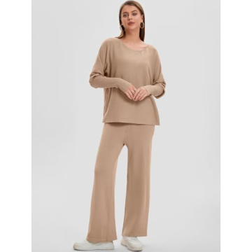 Bloggerlove Womens Sweater Sets 2 Piece Outfits 2024 Fall Lounge Matching Set Knit Pullover Pants Cozy Travel Clothes