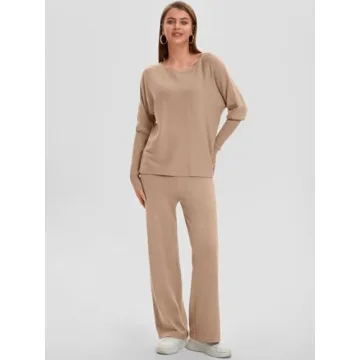 Bloggerlove Womens Sweater Sets 2 Piece Outfits 2024 Fall Lounge Matching Set Knit Pullover Pants Cozy Travel Clothes