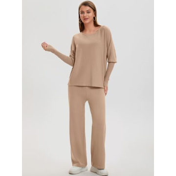 Bloggerlove Womens Sweater Sets 2 Piece Outfits 2024 Fall Lounge Matching Set Knit Pullover Pants Cozy Travel Clothes