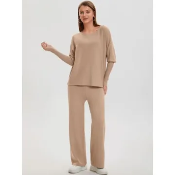 Bloggerlove Womens Sweater Sets 2 Piece Outfits 2024 Fall Lounge Matching Set Knit Pullover Pants Cozy Travel Clothes