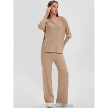 Bloggerlove Womens Sweater Sets 2 Piece Outfits 2024 Fall Lounge Matching Set Knit Pullover Pants Cozy Travel Clothes