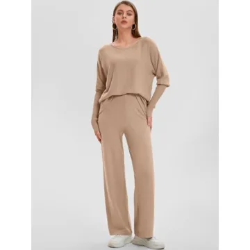 Bloggerlove Womens Sweater Sets 2 Piece Outfits 2024 Fall Lounge Matching Set Knit Pullover Pants Cozy Travel Clothes