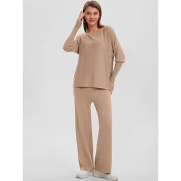 Bloggerlove Womens Sweater Sets 2 Piece Outfits 2024 Fall Lounge Matching Set Knit Pullover Pants Cozy Travel Clothes