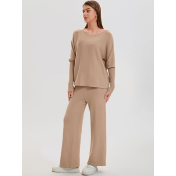 Bloggerlove Womens Sweater Sets 2 Piece Outfits 2024 Fall Lounge Matching Set Knit Pullover Pants Cozy Travel Clothes
