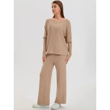 Bloggerlove Womens Sweater Sets 2 Piece Outfits 2024 Fall Lounge Matching Set Knit Pullover Pants Cozy Travel Clothes