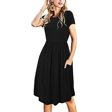 Women’s Short Sleeve Pocket Midi Dress for Casual Events