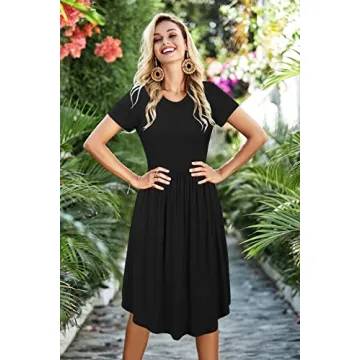 Women’s Short Sleeve Pocket Midi Dress for Casual Events