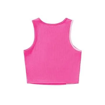 SweatyRocks Women's Summer Ribbed Knit Sleeveless Vest Color Block Crop Tank Top Hot Pink S