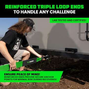 Rhino USA Recovery Tow Strap (4" x 30') - 40,320lb Break Strength - Emergency Recovery Strap Tow Rope for Diesel Trucks, Backhoe, Excavators & More - Heavy Duty Towing Strap for Offroad 4x4 Use