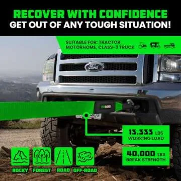 Rhino USA Recovery Tow Strap (4" x 30') - 40,320lb Break Strength - Emergency Recovery Strap Tow Rope for Diesel Trucks, Backhoe, Excavators & More - Heavy Duty Towing Strap for Offroad 4x4 Use