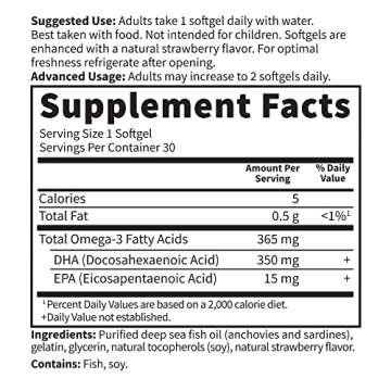 Garden of Life Oceans Mom Prenatal Fish Oil DHA, Omega 3 Fish Oil Supplement - Strawberry, 350mg Prenatal DHA Pregnancy Fish Oil Support for Mamas, Babys Brain & Eye Development, 30 Small Softgels