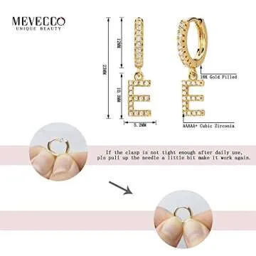 MEVECCO 18K Gold Filled Gold CZ Pave E Initial Drop Huggie Earrings Diamond Cut Cubic Zircon Inlayed Letter Dangle Charm Initial Huggie Hoop Earrings Personalized Dainty Tiny Symbolic Jewelry