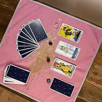 Knana 2Pcs Tarot Card Cloth - Velvet Tarot Cloth with Tarot Card Holder Bag, Golden Bee Pattern Altar Tarot Cloth 19.68 by 19.68 inches - Pink