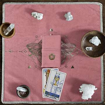 Knana 2Pcs Tarot Card Cloth - Velvet Tarot Cloth with Tarot Card Holder Bag, Golden Bee Pattern Altar Tarot Cloth 19.68 by 19.68 inches - Pink