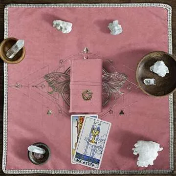 Knana 2Pcs Tarot Card Cloth - Velvet Tarot Cloth with Tarot Card Holder Bag, Golden Bee Pattern Altar Tarot Cloth 19.68 by 19.68 inches - Pink