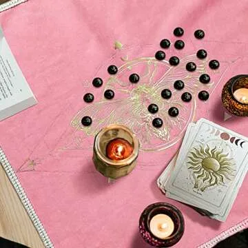 Knana 2Pcs Tarot Card Cloth - Velvet Tarot Cloth with Tarot Card Holder Bag, Golden Bee Pattern Altar Tarot Cloth 19.68 by 19.68 inches - Pink