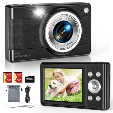 Upgrade Digital Camera for Kids, 56MP 1080P with 16x Zoom & Anti-Shake