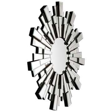 Signature Design by Ashley Braylon Contemporary 32" Round Accent Mirror with Mosaic Cut Glass Design, Silver