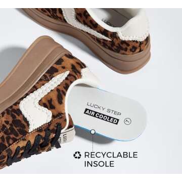 LUCKY STEP Women's Platform Fashion Sneakers Thick Sole Suede Genuine Leather Classic Rubber Gum Sole Low Top Casual Walking Shoes(Brown/Leopard,11 B(M) US)