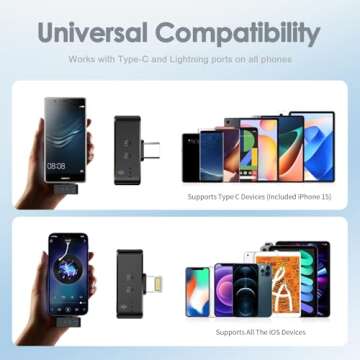 Rythflo Wireless Lavalier Microphone for iPhone/Android with Lightning/USB C(2 TX+2 RX+Charging Case), Mini Microphone with Noise Cancellation, 35H Battery, Clip on Lapel Mic for Video Recording Vlog