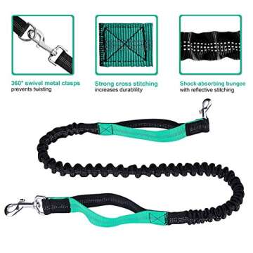 Hands Free Dog Leash for Running Walking Training Hiking, Dual-Handle Reflective Bungee, Poop Bag Di...