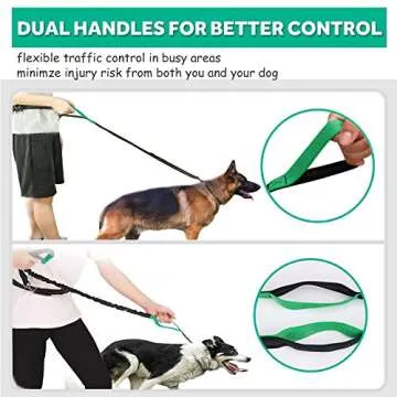 Hands Free Dog Leash for Running Walking Training Hiking, Dual-Handle Reflective Bungee, Poop Bag Dispenser Pouch, Adjustable Waist Belt, Shock Absorbing, Ideal for Medium to Large Dogs, Black/Teal