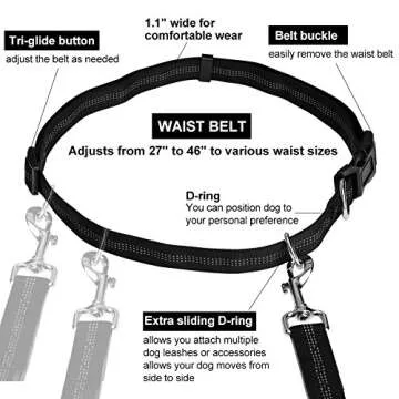 Hands Free Dog Leash for Running Walking Training Hiking, Dual-Handle Reflective Bungee, Poop Bag Dispenser Pouch, Adjustable Waist Belt, Shock Absorbing, Ideal for Medium to Large Dogs, Black/Teal