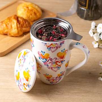 GBHOME Tea Mug with Infuser and Lid, 18 Ounce Large Ceramic Loose Leaf Tea Cup, Microwave, Dishwashe...
