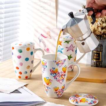 GBHOME Tea Mug with Infuser and Lid, 18 Ounce Large Ceramic Loose Leaf Tea Cup, Microwave, Dishwasher Safe Tea Steeping Mug, Pefect Gift For Tea Lover.