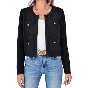 Esobo Womens Knit Cardigan Sweaters Open Front Long Sleeve Cropped Trendy Jacket Outerwear
