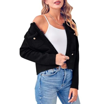 Esobo Womens Knit Cardigan Sweaters Open Front Long Sleeve Cropped Trendy Jacket Outerwear